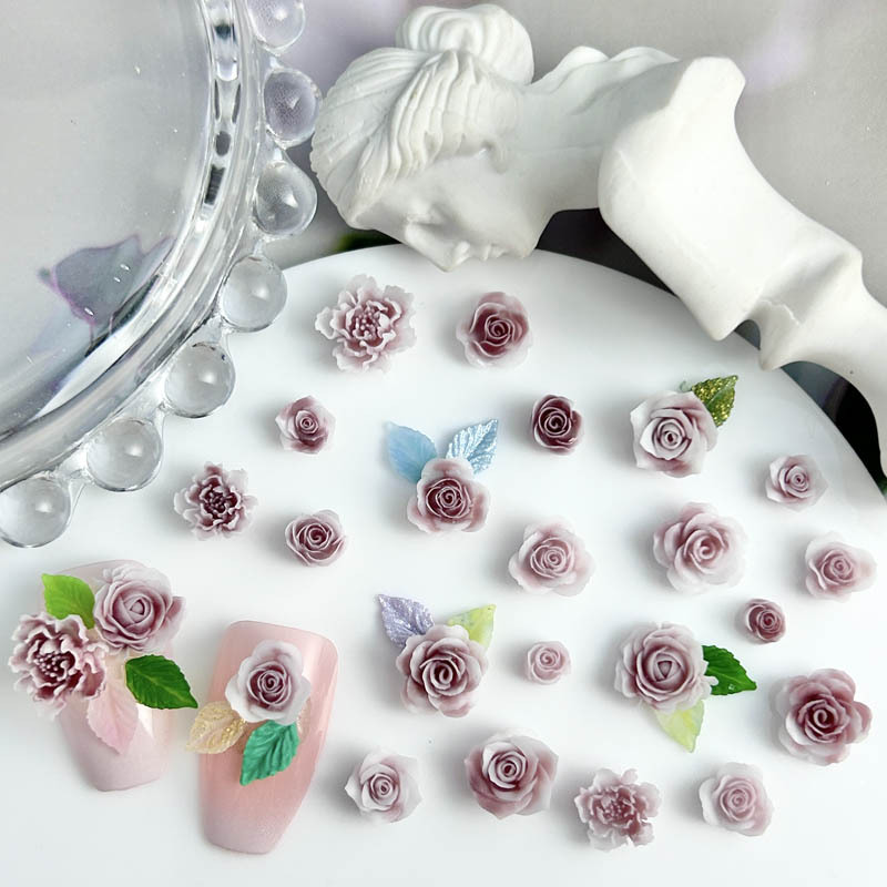 Resin Art Rose - 30 buah 4-11mm 3D akrilik seni