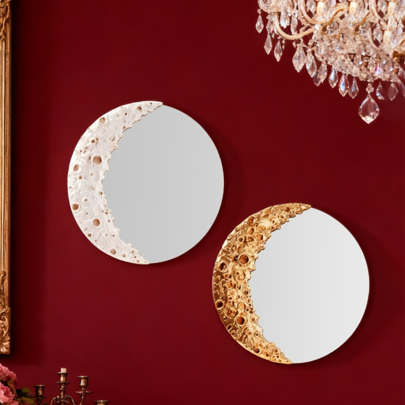 Resin Art Wallpaper - Cermin Dinding Bulat Bulan Emas 9