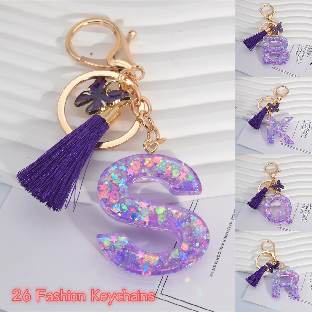 Resin Art Alphabet - A-Z Shiny payet huruf gantungan kunci