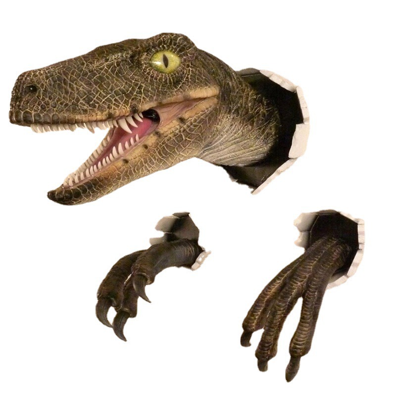 Resin Art Wallpaper - Ornamen Dinosaurus Dinding Rusak Raptor Set