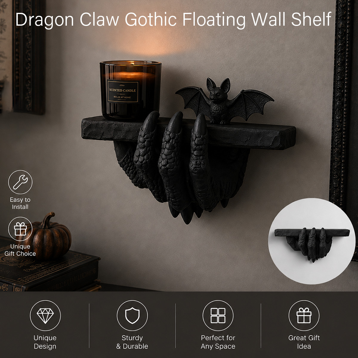 Rak Dinding Cakar Naga Gelap R - Resin Art Wallpaper ulasan dan harga