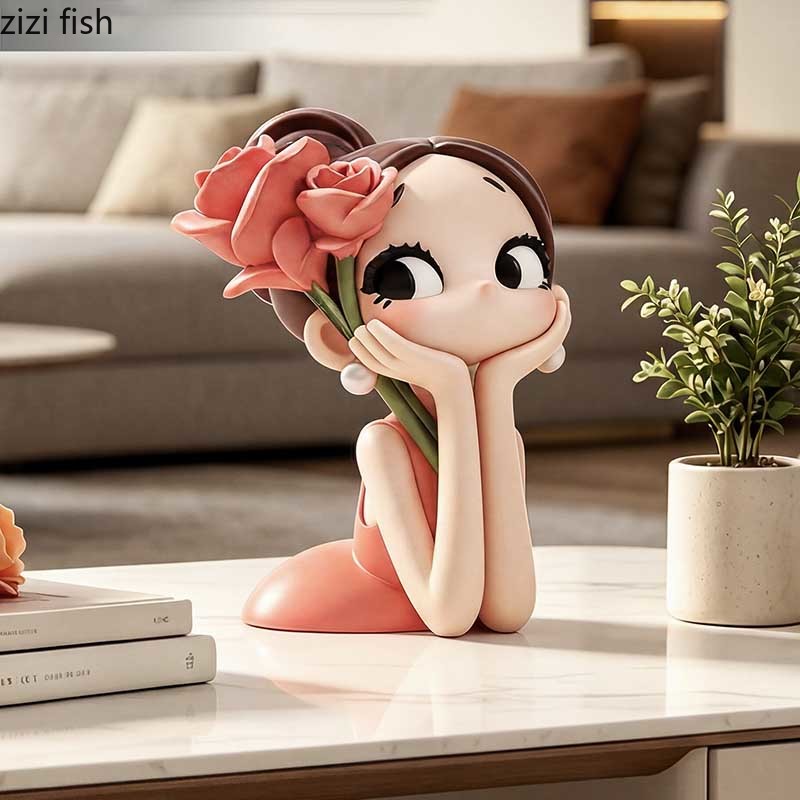 Patung Gadis Mawar Lucu Patung - Resin Art Rose ulasan dan harga