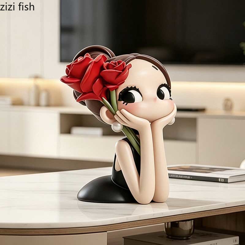 Patung Gadis Mawar Lucu Patung - Resin Art Rose ulasan dan harga