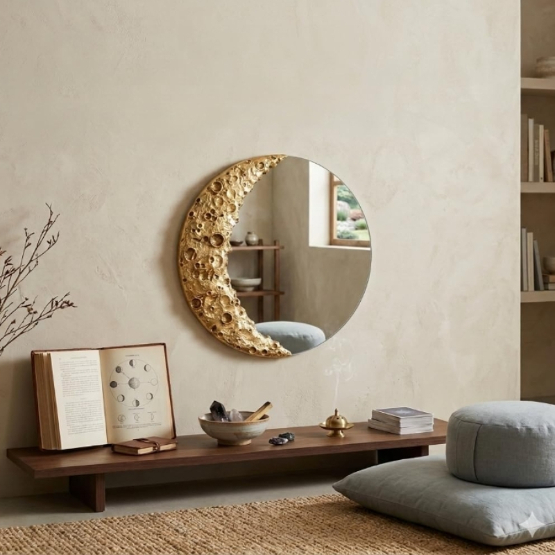 Cermin Dinding Bulat Bulan Ema - Resin Art Wallpaper ulasan dan harga